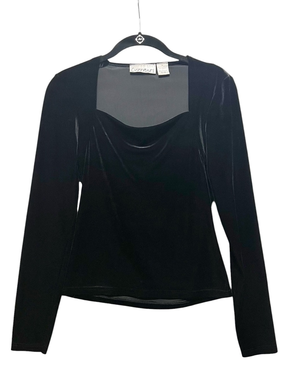 Vintage 90s Black Velvet Witchy Grunge Currants Vamp Square Neck Top Sz M